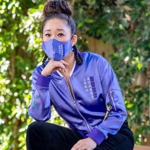 Elegant Women's Blue Bomber Jacket